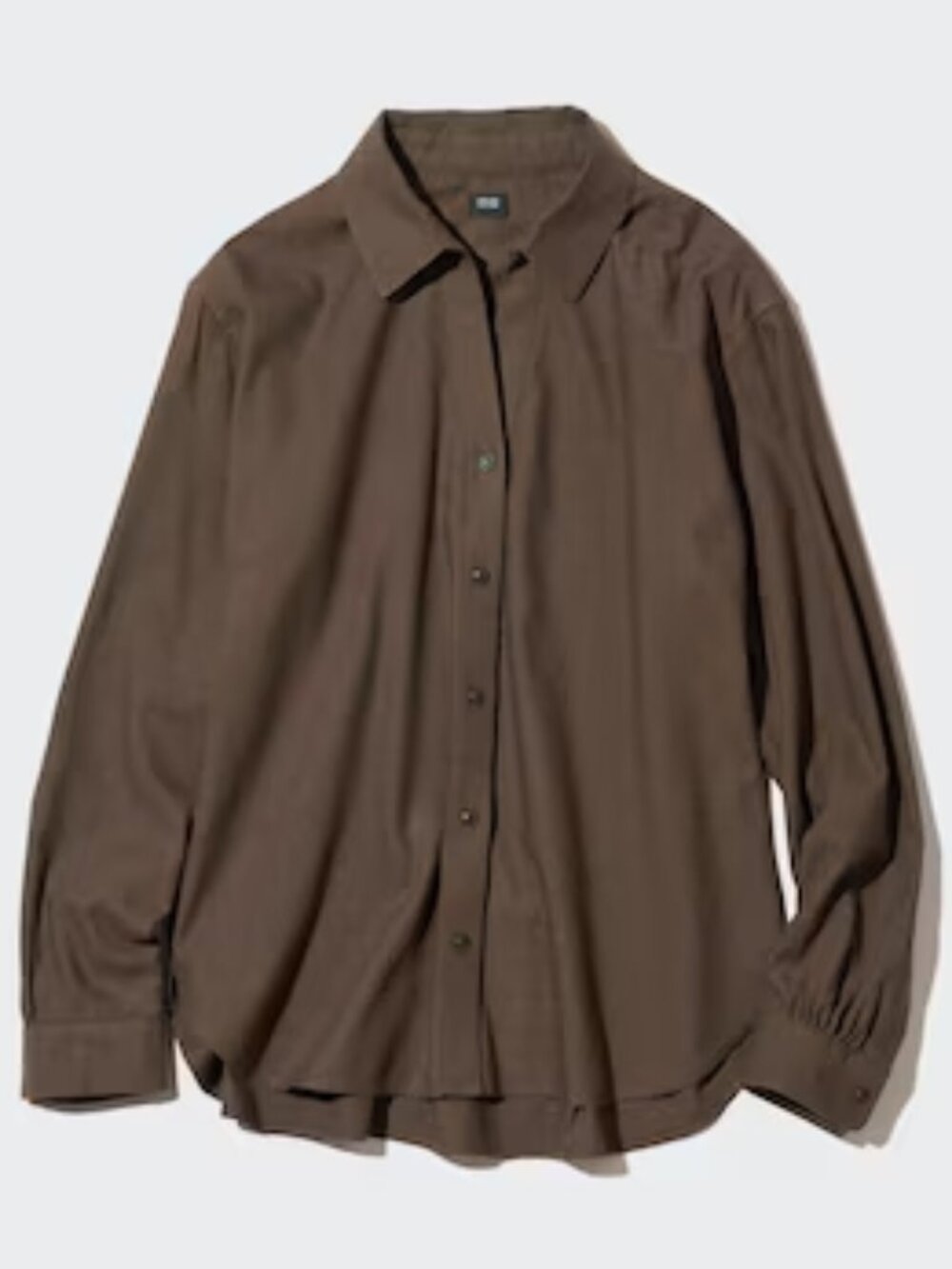 Uniqlo Brown Cotton Soft Brushed Relax-Fit Button Down Long-Sleeve Shirt- Medium
